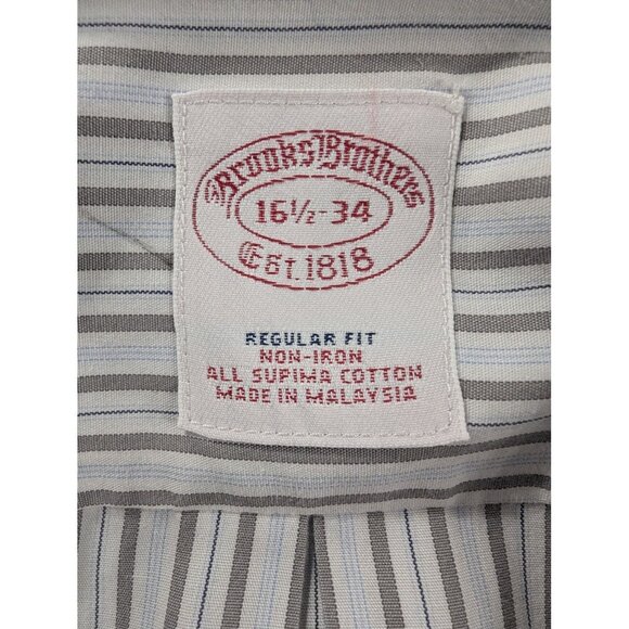 Brooks Brothers Shirt Mens 16.5 34 Blue Gray Striped Regular Fit Non Iron Supima - Picture 7 of 9